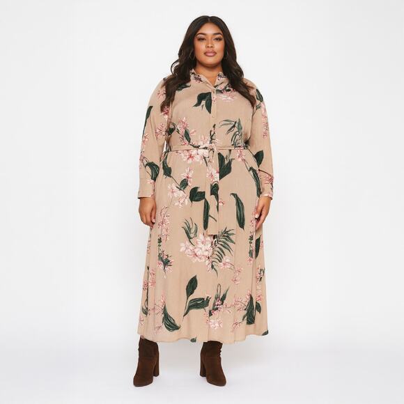 A508 • Neutral Floral Button-Front Maxi Dress - Picture 1 of 2